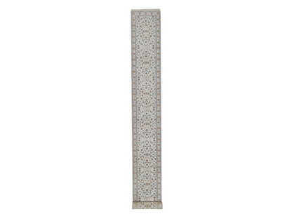 Nain Fine Oriental hand-knotted wool/silk runner in Ivory, 2'6" x 21'5" — SKU O092129