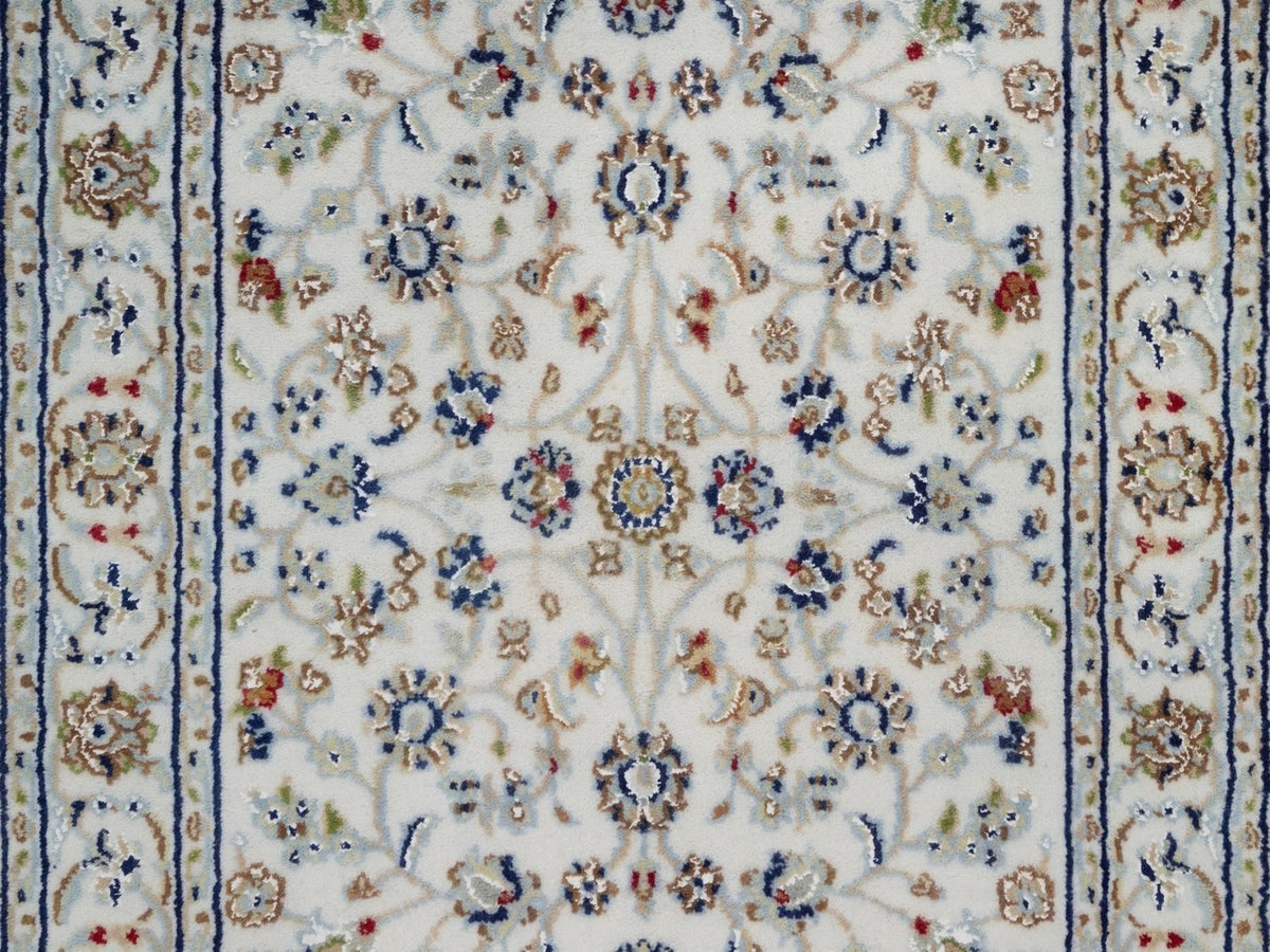 Nain Fine Oriental hand-knotted wool/silk runner in Ivory, 2'6" x 21'5" — SKU O092129 (view 5)