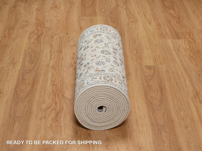 Nain Fine Oriental hand-knotted wool/silk runner in Ivory, 2'6" x 21'5" — SKU O092129 (view 6)