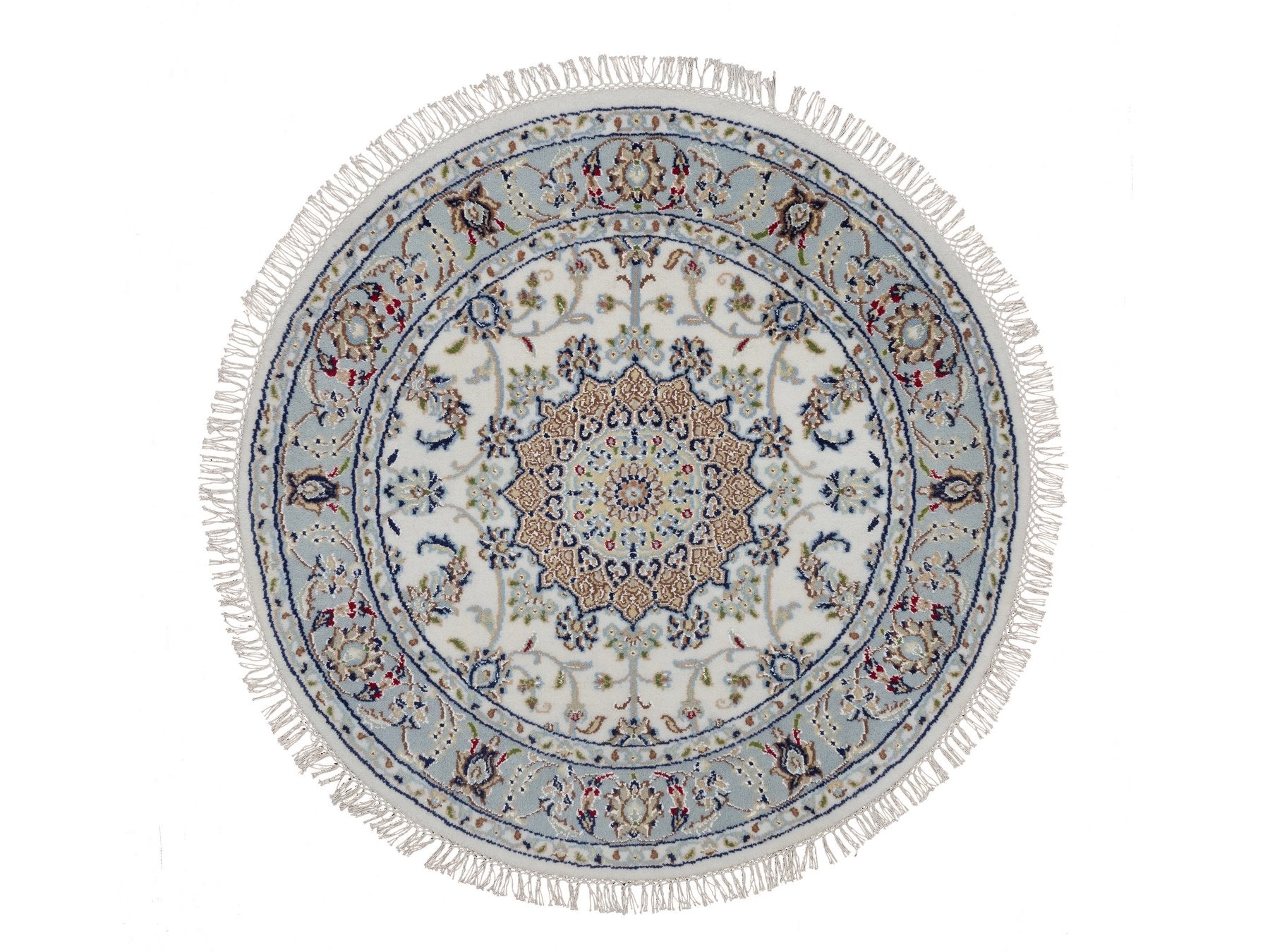 Nain Fine Oriental hand-knotted wool/silk rug in Ivory & Light Blue, 3'2" x 3'2" — SKU O092130
