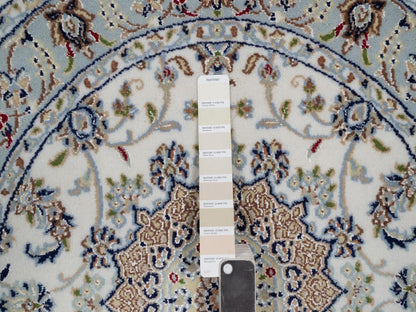 Nain Fine Oriental hand-knotted wool/silk rug in Ivory & Light Blue, 3'2" x 3'2" — SKU O092130 (view 4)