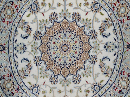 Nain Fine Oriental hand-knotted wool/silk rug in Ivory & Light Blue, 3'2" x 3'2" — SKU O092130 (view 5)