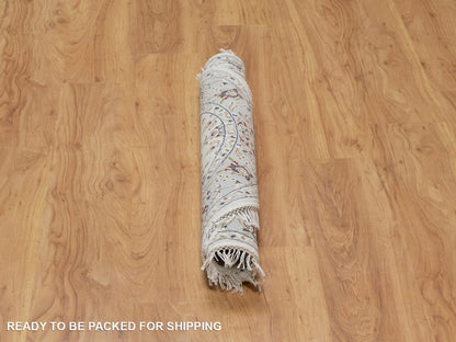 Nain Fine Oriental hand-knotted wool/silk rug in Ivory & Light Blue, 3'2" x 3'2" — SKU O092130 (view 6)