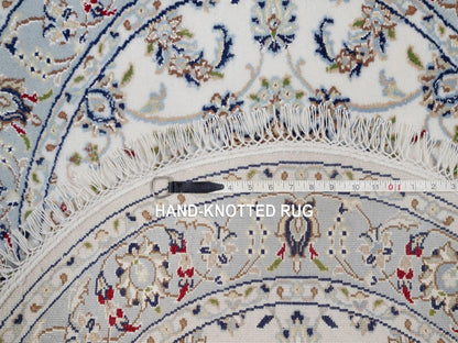 Nain Fine Oriental hand-knotted wool/silk rug in Ivory & Light Blue, 3'2" x 3'2" — SKU O092130 (view 8)