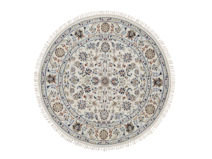 Nain Fine Oriental hand-knotted wool/silk rug in Ivory, 4'1" x 4'1" — SKU O092132
