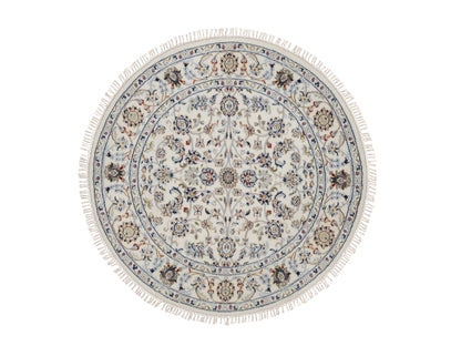 Nain Fine Oriental hand-knotted wool/silk rug in Ivory, 4'1" x 4'2" — SKU O092133