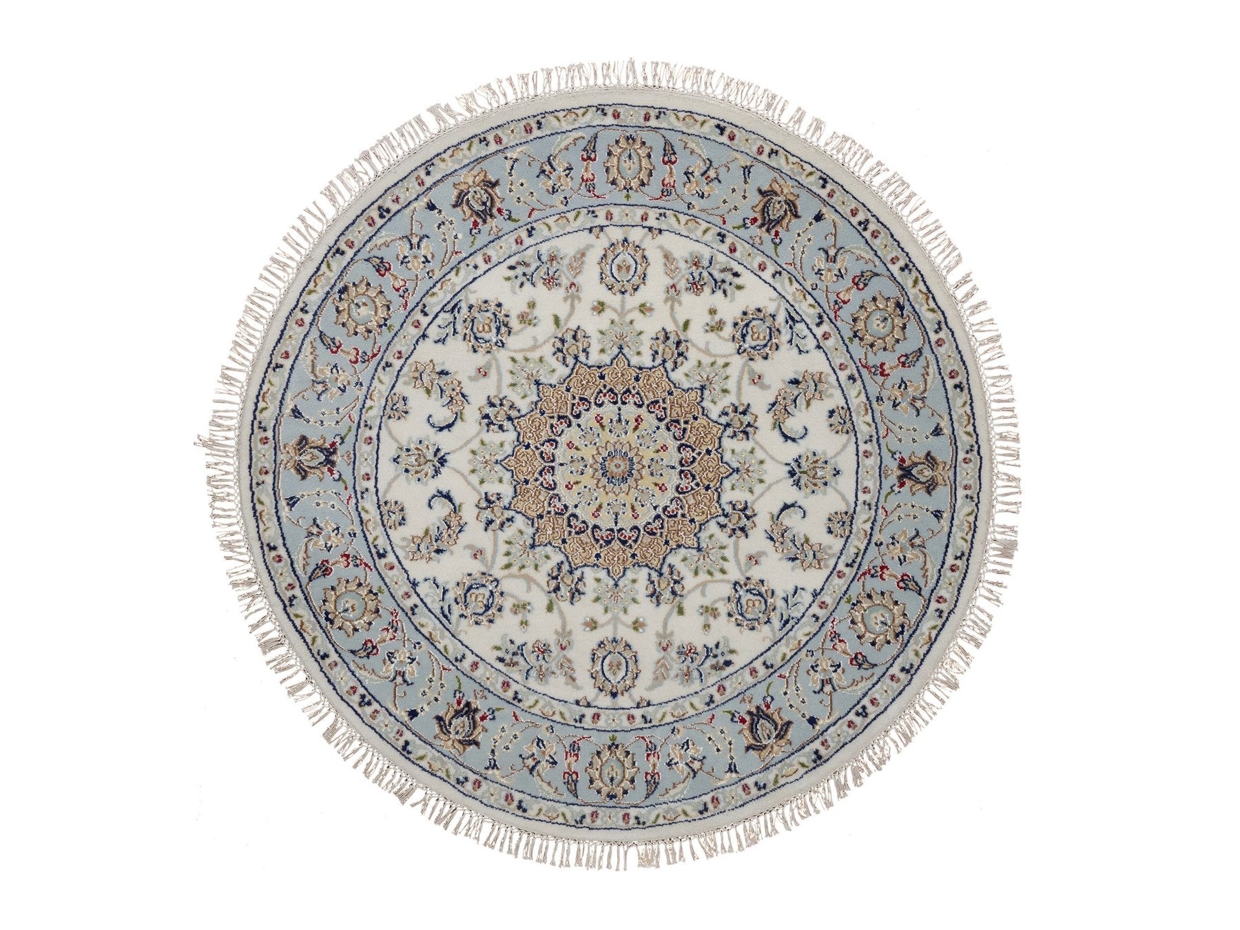 Nain Fine Oriental hand-knotted wool/silk rug in Ivory & Light Blue, 4'2" x 4'2" — SKU O092135