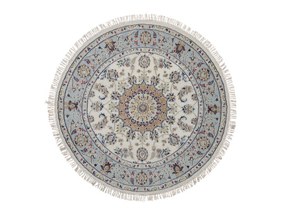 Nain Fine Oriental hand-knotted wool/silk rug in Ivory & Light Blue, 4'2" x 4'2" — SKU O092135