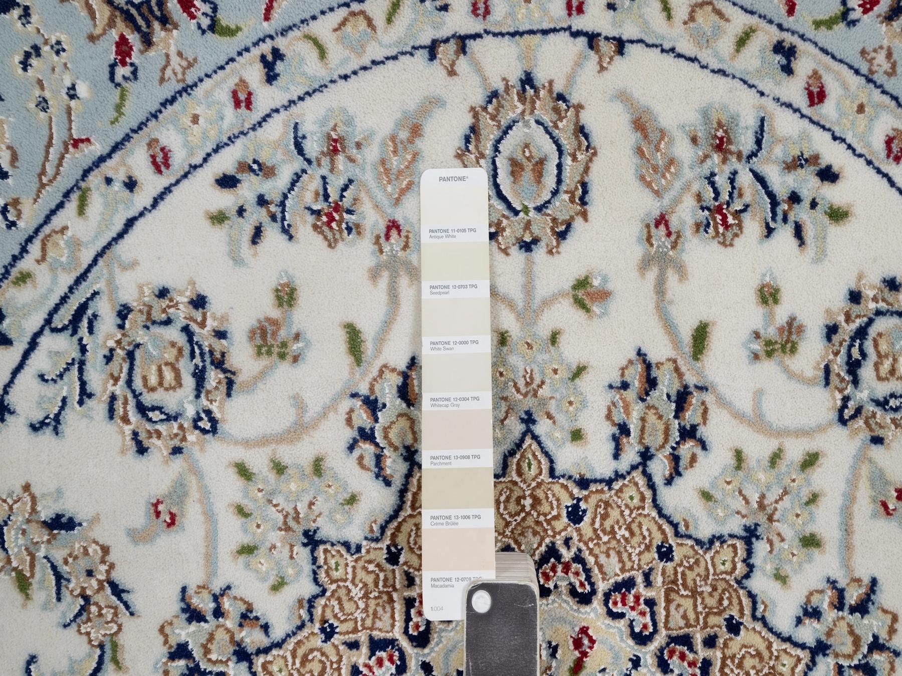 Nain Fine Oriental hand-knotted wool/silk rug in Ivory & Light Blue, 4'2" x 4'2" — SKU O092135 (view 4)