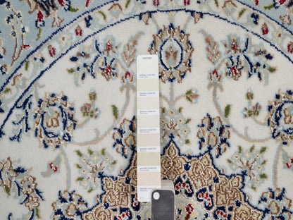 Nain Fine Oriental hand-knotted wool/silk rug in Ivory & Light Blue, 4'2" x 4'2" — SKU O092135 (view 4)