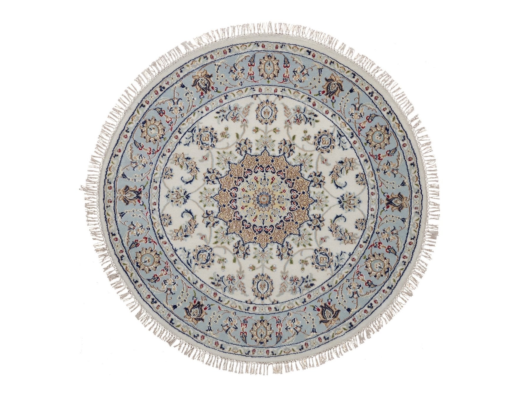 Ivory 4'1" x 4'2" Fine Oriental Hand knotted Wool/Silk Rug - Sku: O092136