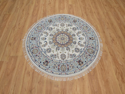 Nain Fine Oriental hand-knotted wool/silk rug in Ivory & Light Blue, 4'1" x 4'2" — SKU O092136 (view 2)