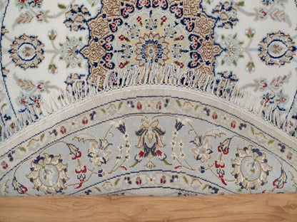 Nain Fine Oriental hand-knotted wool/silk rug in Ivory & Light Blue, 4'1" x 4'2" — SKU O092136 (view 3)