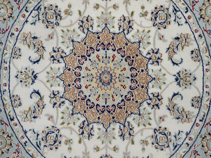 Nain Fine Oriental hand-knotted wool/silk rug in Ivory & Light Blue, 4'1" x 4'2" — SKU O092136 (view 5)