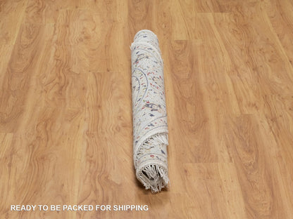 Nain Fine Oriental hand-knotted wool/silk rug in Ivory & Light Blue, 4'1" x 4'2" — SKU O092136 (view 6)