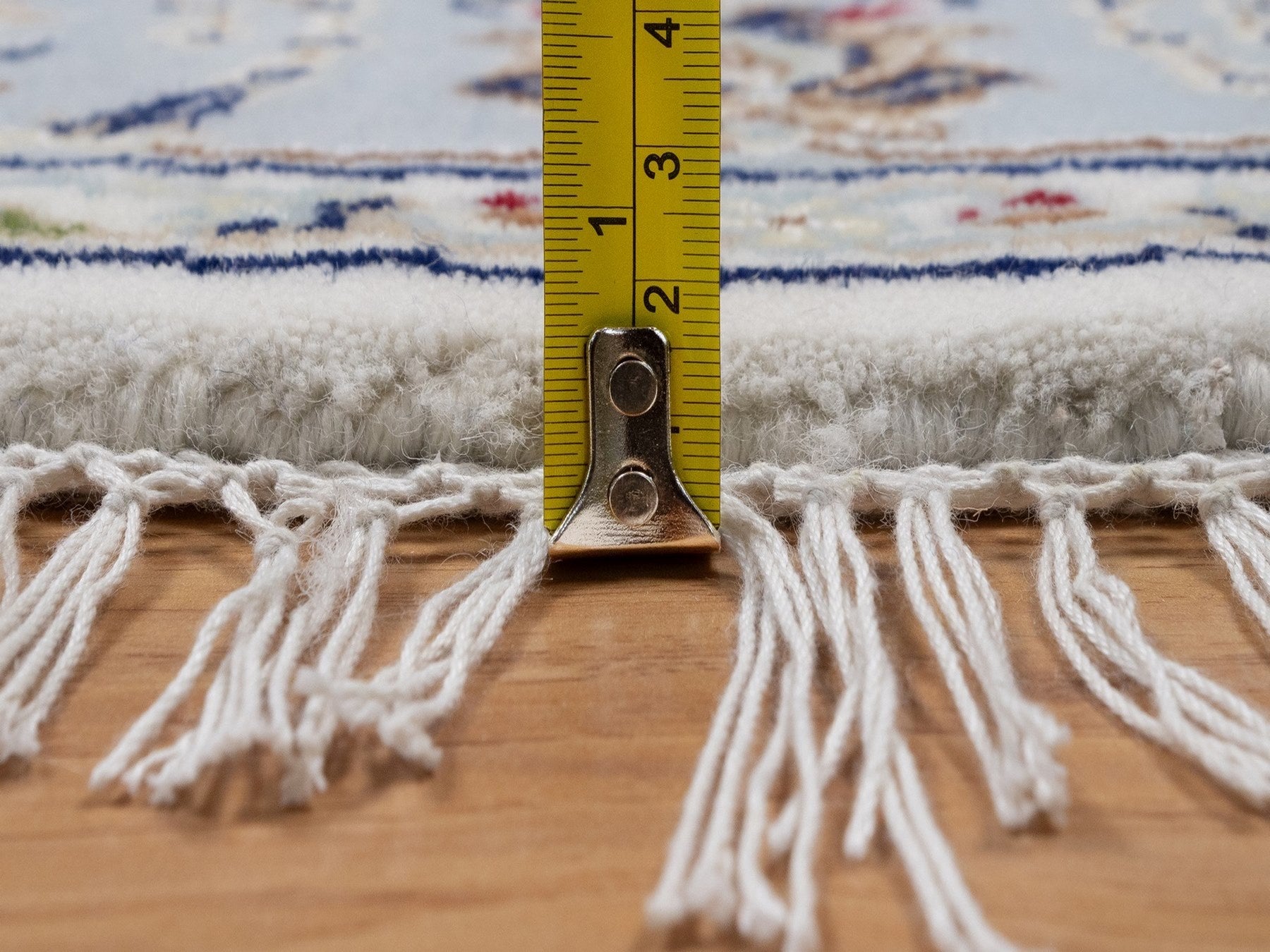 Nain Fine Oriental hand-knotted wool/silk rug in Ivory & Light Blue, 4'1" x 4'2" — SKU O092136 (view 7)