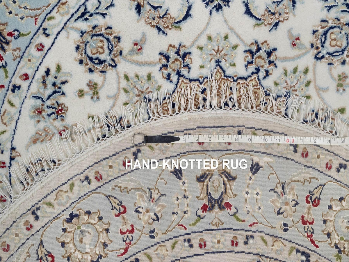Nain Fine Oriental hand-knotted wool/silk rug in Ivory & Light Blue, 4'1" x 4'2" — SKU O092136 (view 8)