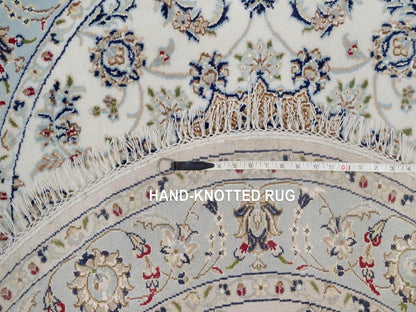 Nain Fine Oriental hand-knotted wool/silk rug in Ivory & Light Blue, 4'1" x 4'2" — SKU O092136 (view 8)