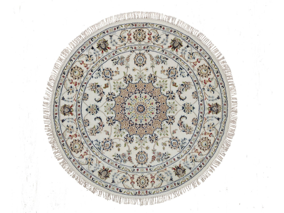 Nain Fine Oriental hand-knotted wool/silk rug in Ivory, 4'1" x 4'1" — SKU O092137