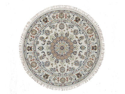 Nain Fine Oriental hand-knotted wool/silk rug in Ivory, 4'1" x 4'1" — SKU O092137