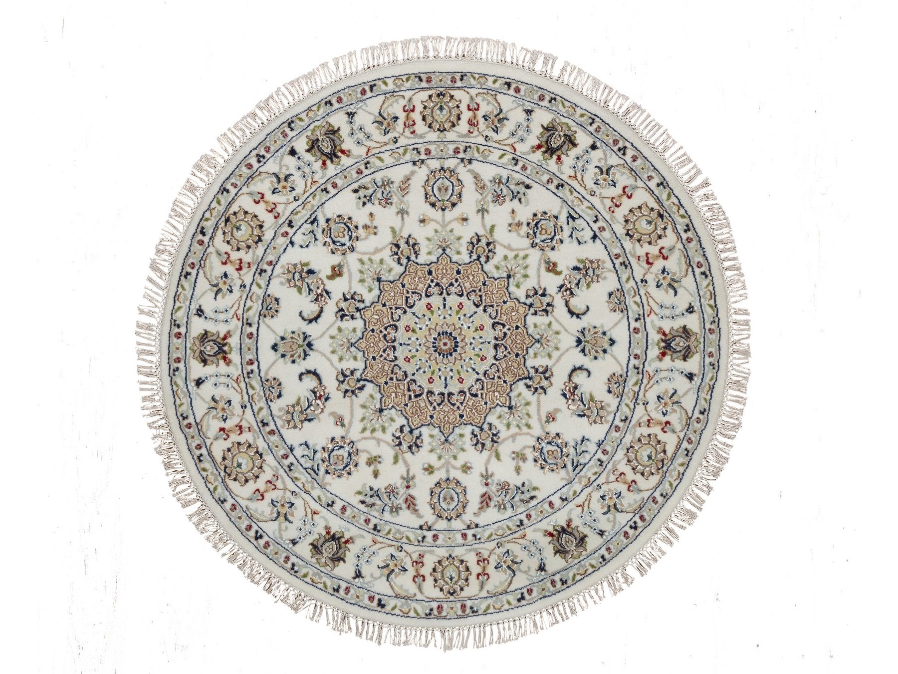 Ivory 4'1" x 4'1" Fine Oriental Hand knotted Wool/Silk Rug - Sku: O092137