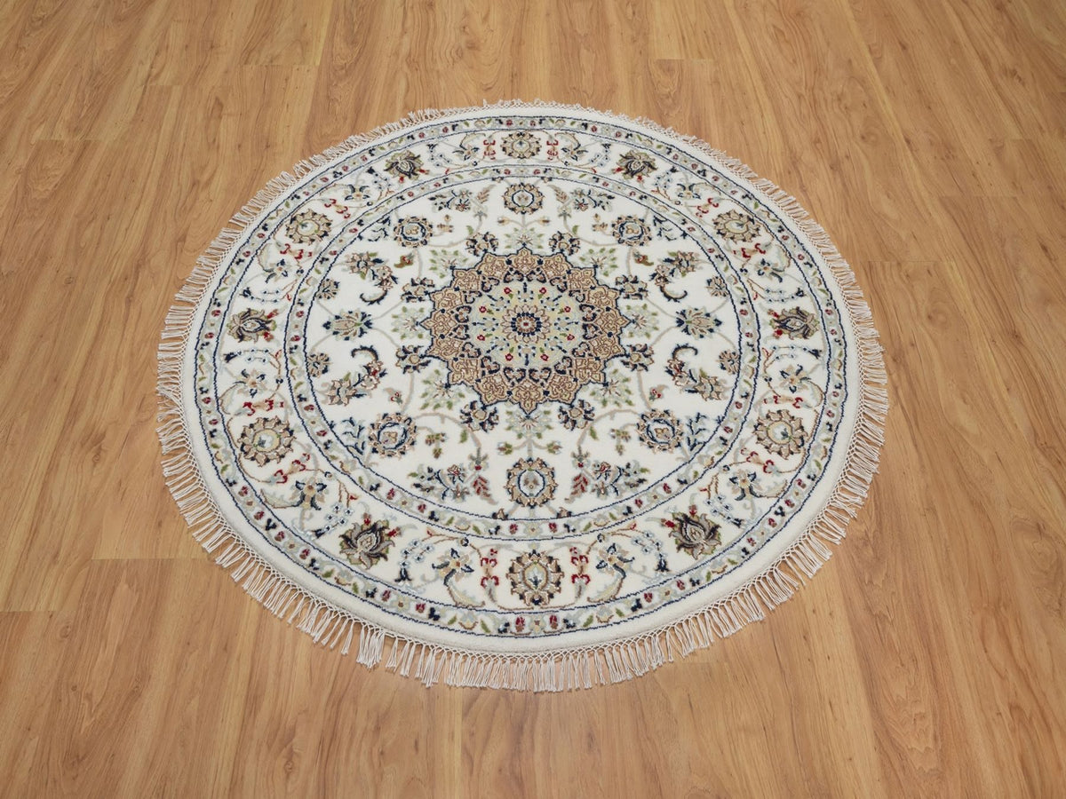 Nain Fine Oriental hand-knotted wool/silk rug in Ivory, 4'1" x 4'1" — SKU O092137 (view 2)