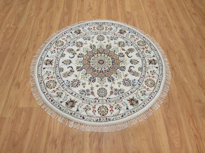 Nain Fine Oriental hand-knotted wool/silk rug in Ivory, 4'1" x 4'1" — SKU O092137 (view 2)