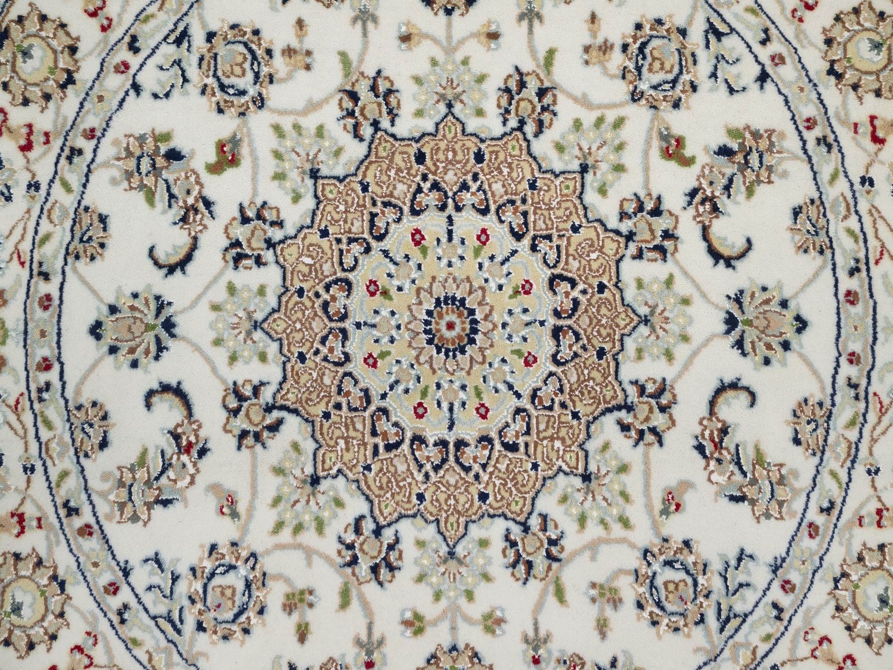Nain Fine Oriental hand-knotted wool/silk rug in Ivory, 4'1" x 4'1" — SKU O092137 (view 5)
