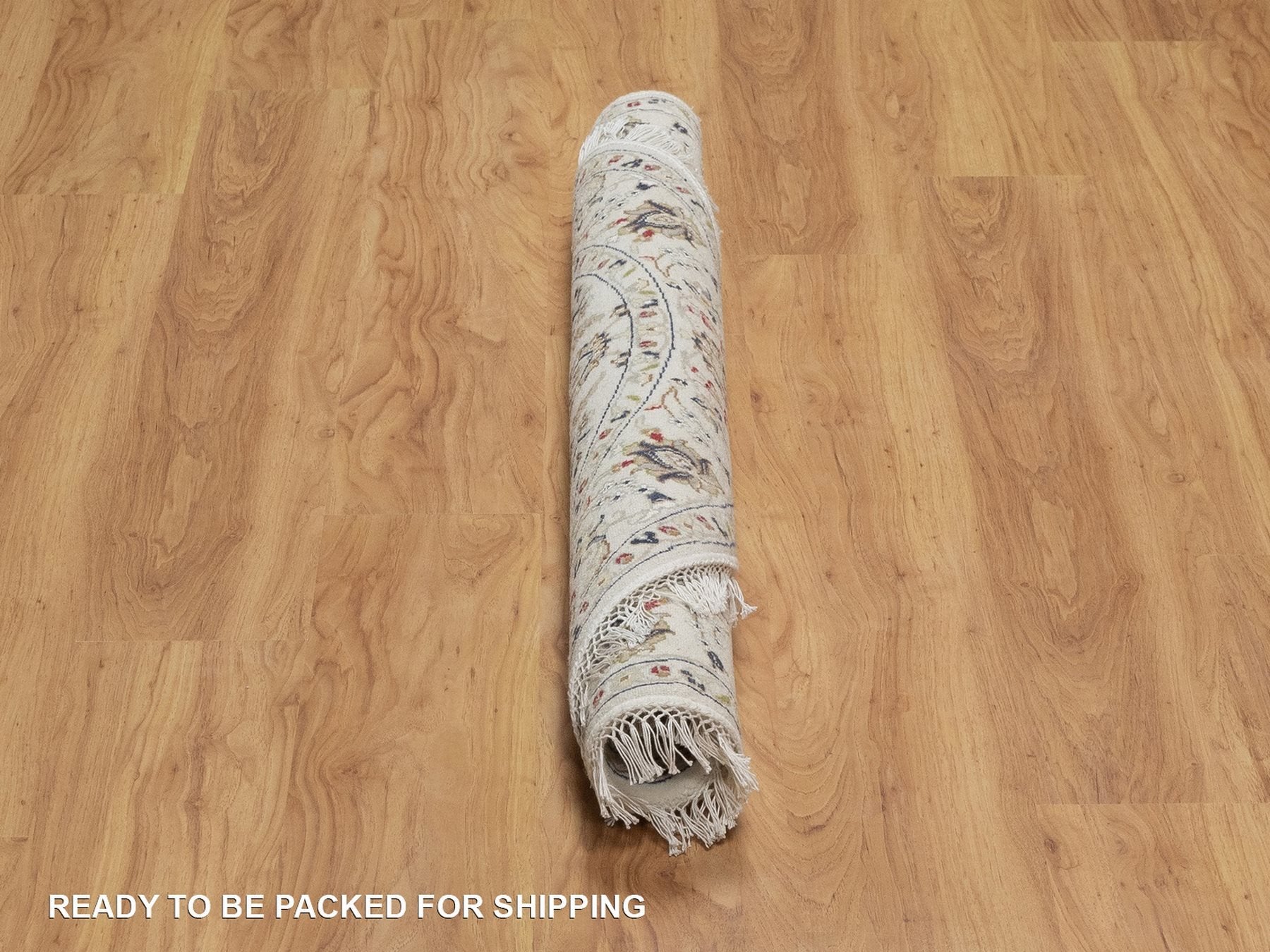 Nain Fine Oriental hand-knotted wool/silk rug in Ivory, 4'1" x 4'1" — SKU O092137 (view 6)