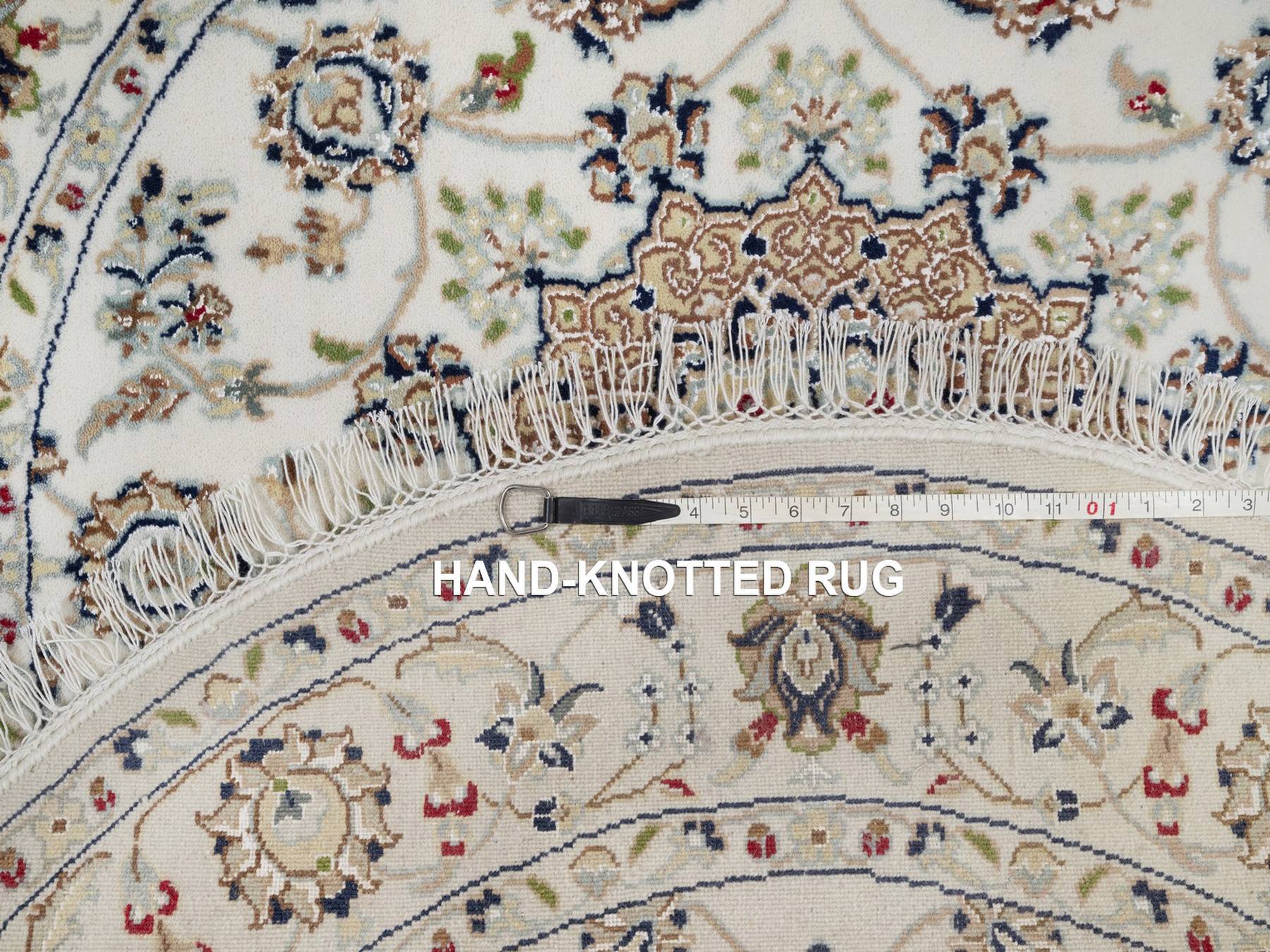 Nain Fine Oriental hand-knotted wool/silk rug in Ivory, 4'1" x 4'1" — SKU O092137 (view 8)
