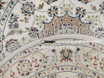 Nain Fine Oriental hand-knotted wool/silk rug in Ivory, 4'1" x 4'1" — SKU O092137 (view 8)