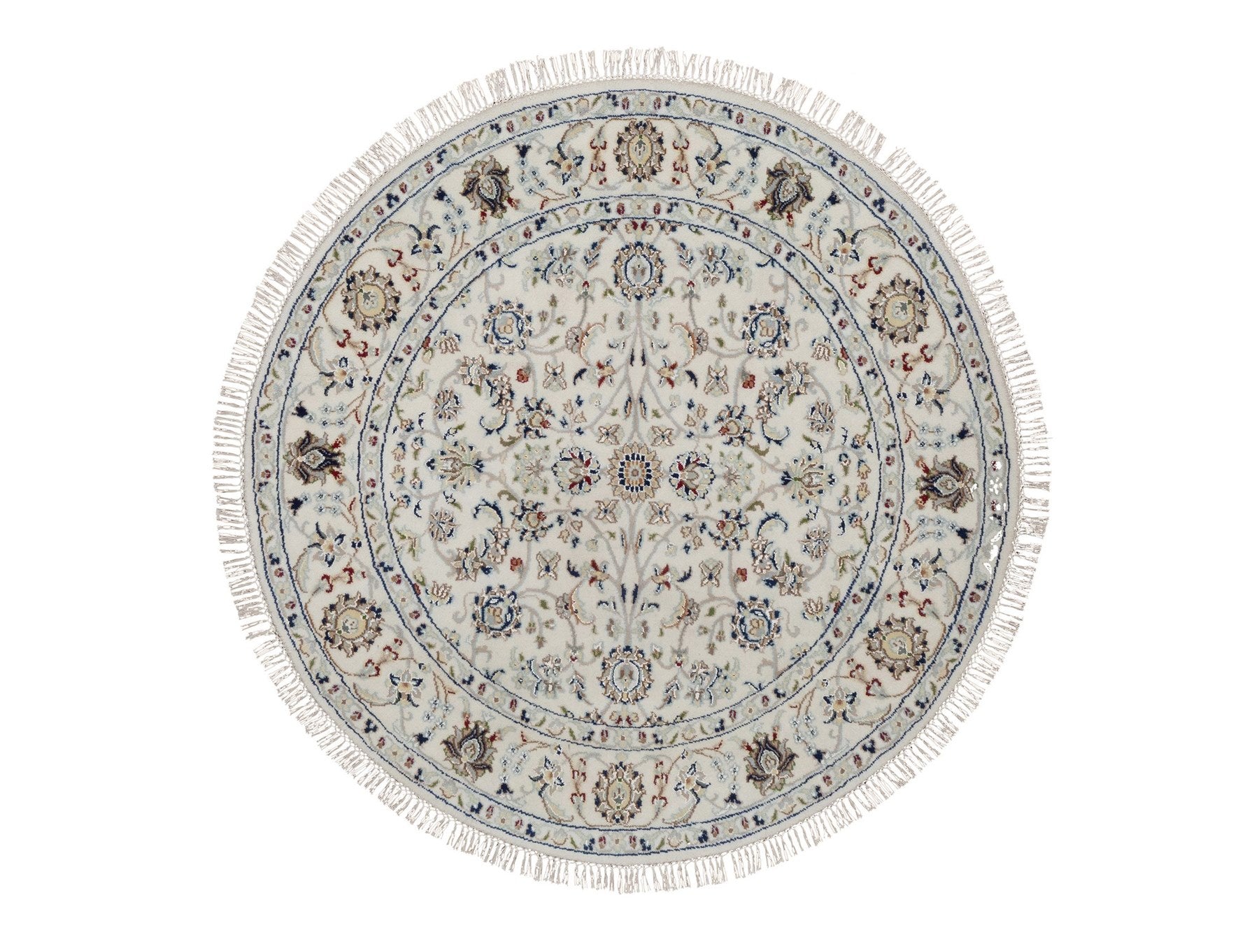 Nain Fine Oriental hand-knotted wool/silk rug in Ivory, 3'11" x 3'11" — SKU O092138