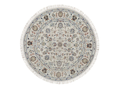 Nain Fine Oriental hand-knotted wool/silk rug in Ivory, 3'11" x 3'11" — SKU O092138