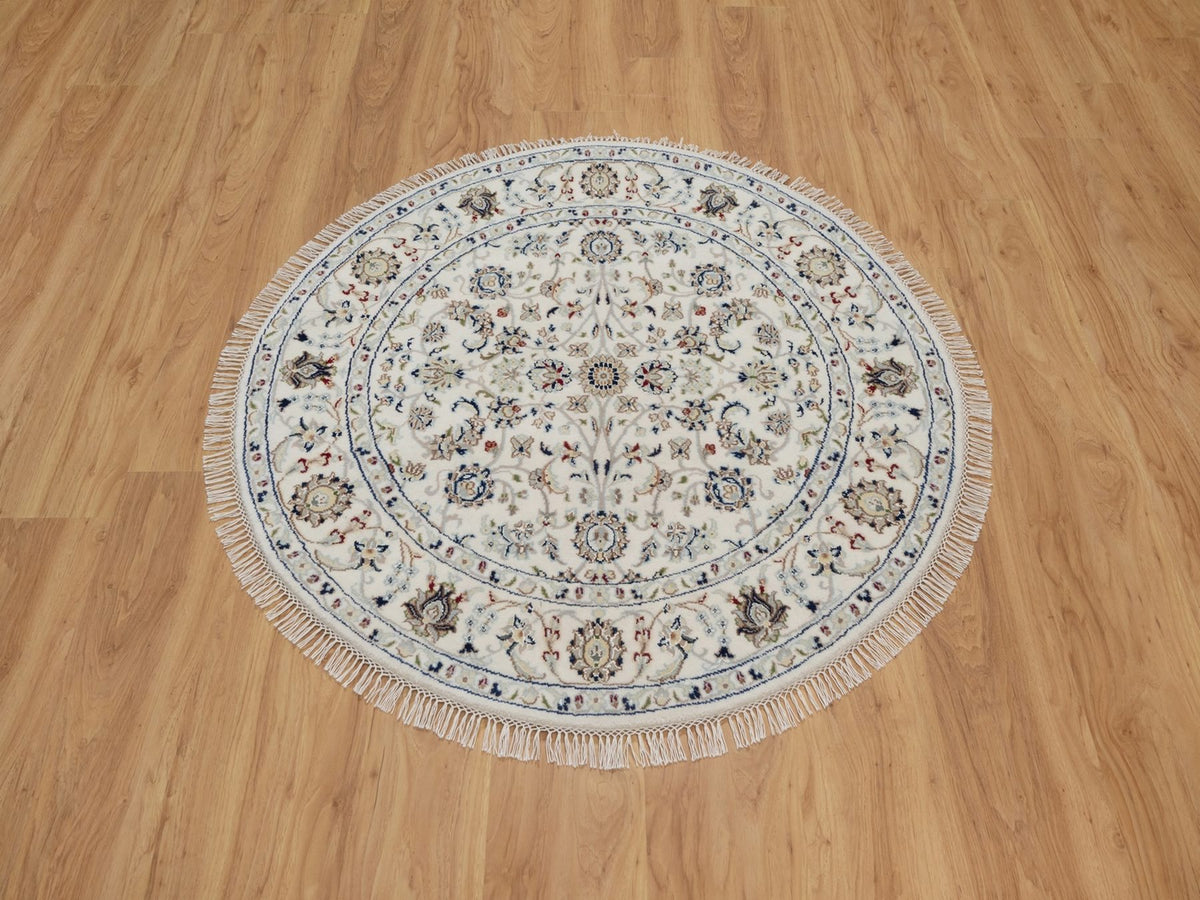 Nain Fine Oriental hand-knotted wool/silk rug in Ivory, 3'11" x 3'11" — SKU O092138 (view 2)