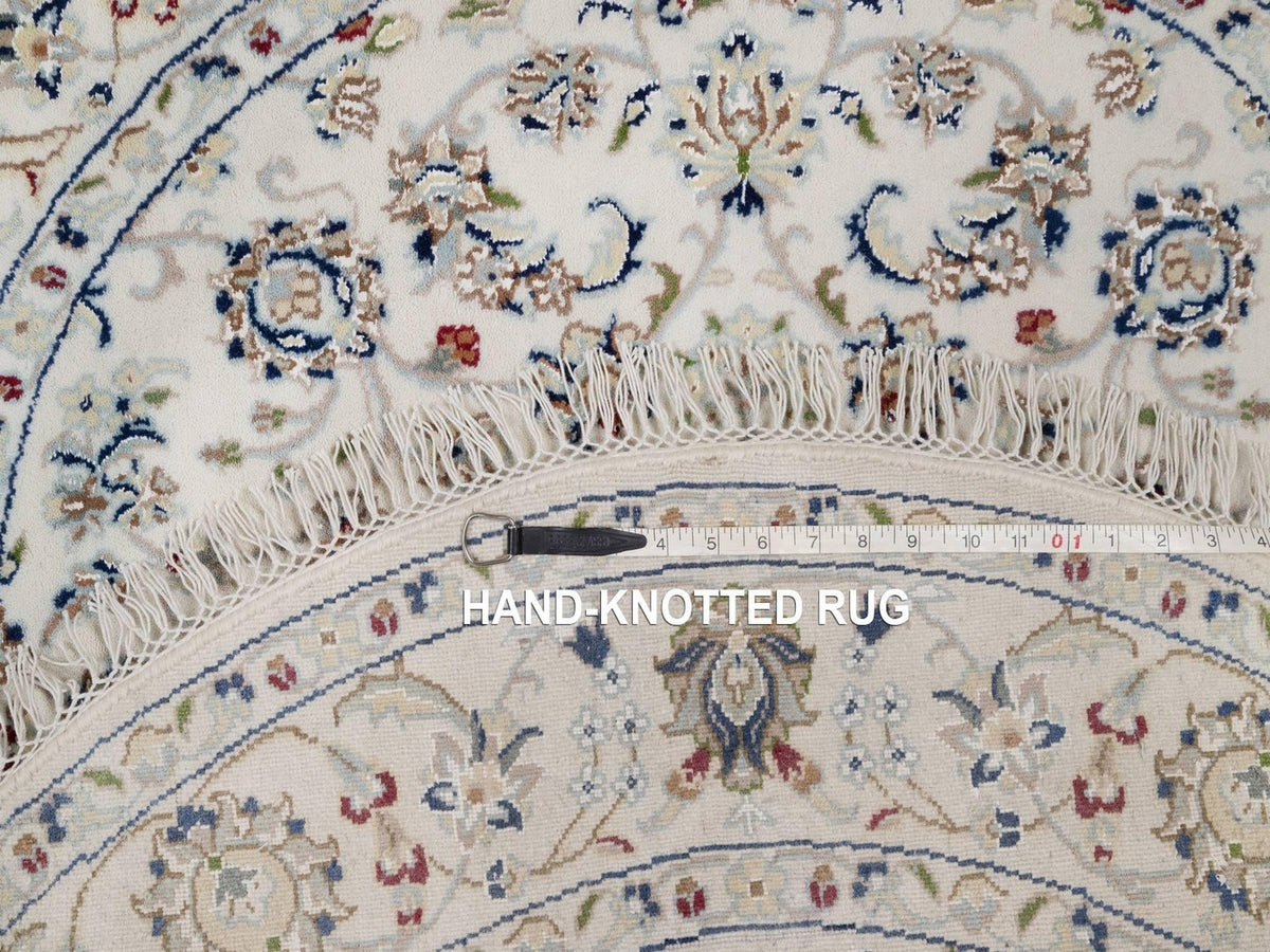 Nain Fine Oriental hand-knotted wool/silk rug in Ivory, 3'11" x 3'11" — SKU O092138 (view 8)