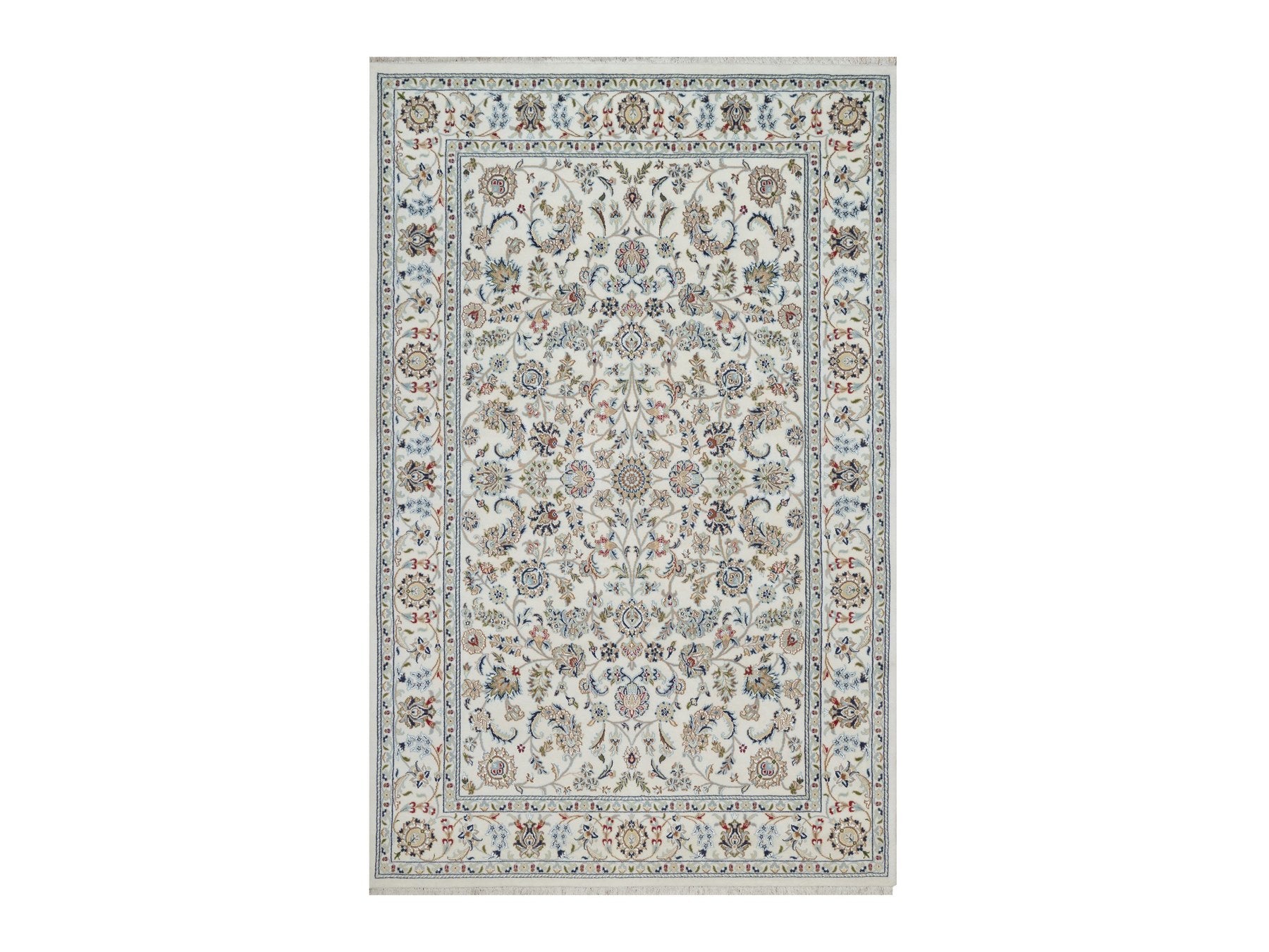 Nain Fine Oriental hand-knotted wool/silk rug in Ivory, 6' x 9'3" — SKU O092139