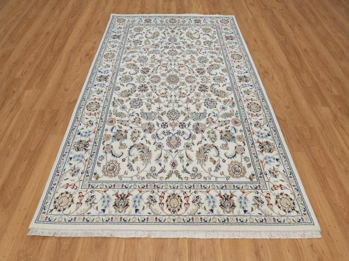 Nain Fine Oriental hand-knotted wool/silk rug in Ivory, 6' x 9'3" — SKU O092139 (view 2)