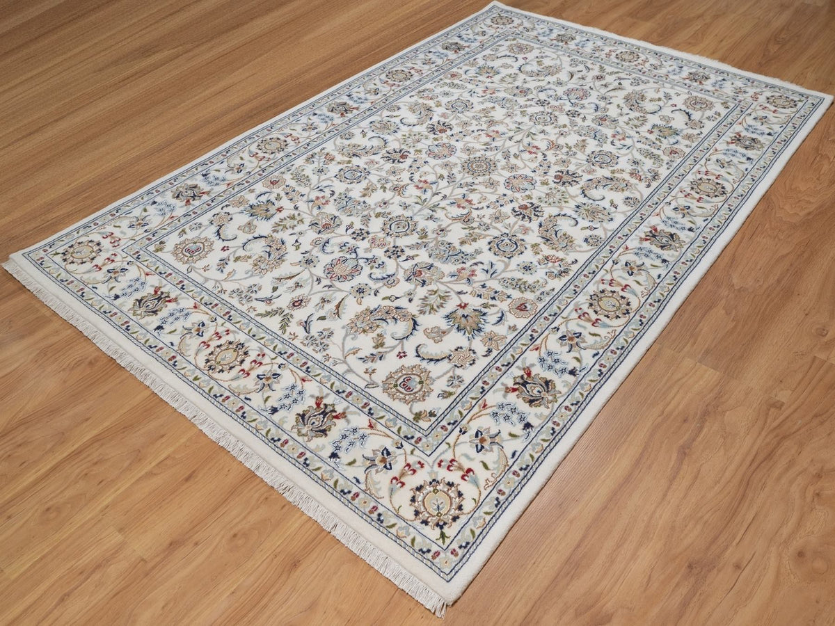 Nain Fine Oriental hand-knotted wool/silk rug in Ivory, 6' x 9'3" — SKU O092139 (view 3)