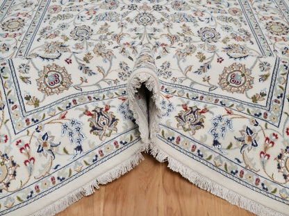 Nain Fine Oriental hand-knotted wool/silk rug in Ivory, 6' x 9'3" — SKU O092139 (view 5)
