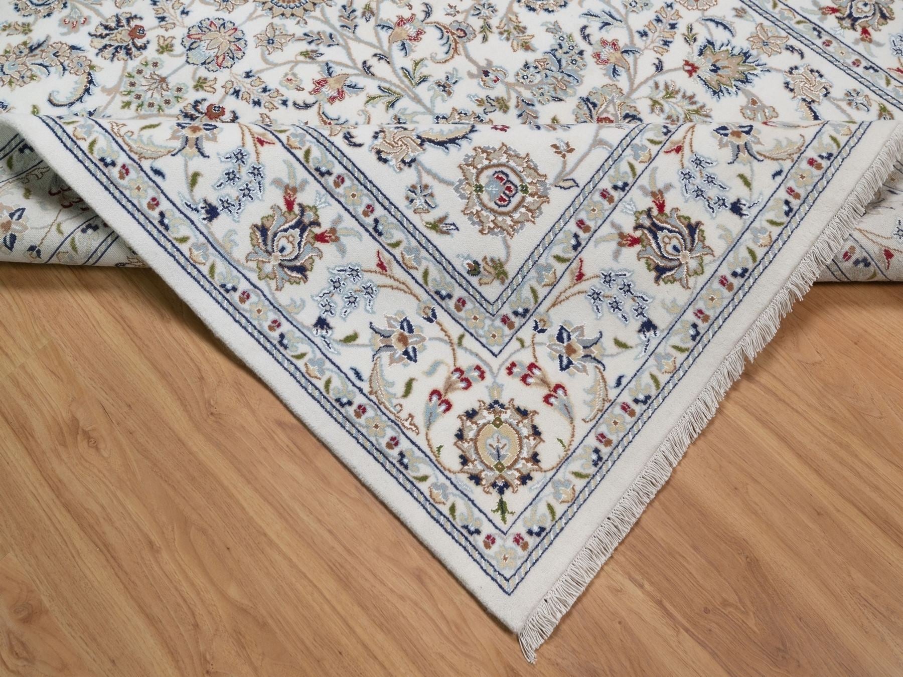 Nain Fine Oriental hand-knotted wool/silk rug in Ivory, 6' x 9'3" — SKU O092139 (view 6)