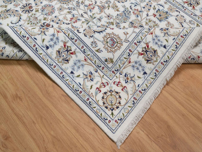 Nain Fine Oriental hand-knotted wool/silk rug in Ivory, 6' x 9'3" — SKU O092139 (view 6)