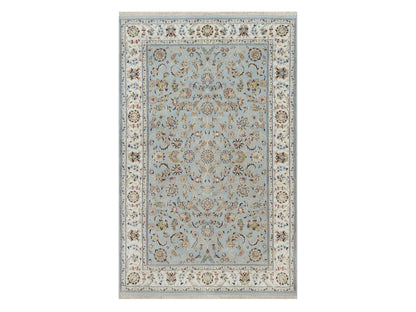 Blue 5'11" x 9'4" Fine Oriental Hand knotted Wool/Silk Rug - Sku: O092140