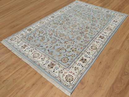 Blue 5'11" x 9'4" Fine Oriental Hand knotted Wool/Silk Rug - Sku: O092140