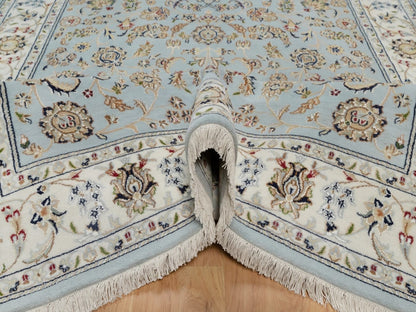 Blue 5'11" x 9'4" Fine Oriental Hand knotted Wool/Silk Rug - Sku: O092140