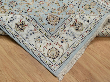 Blue 5'11" x 9'4" Fine Oriental Hand knotted Wool/Silk Rug - Sku: O092140