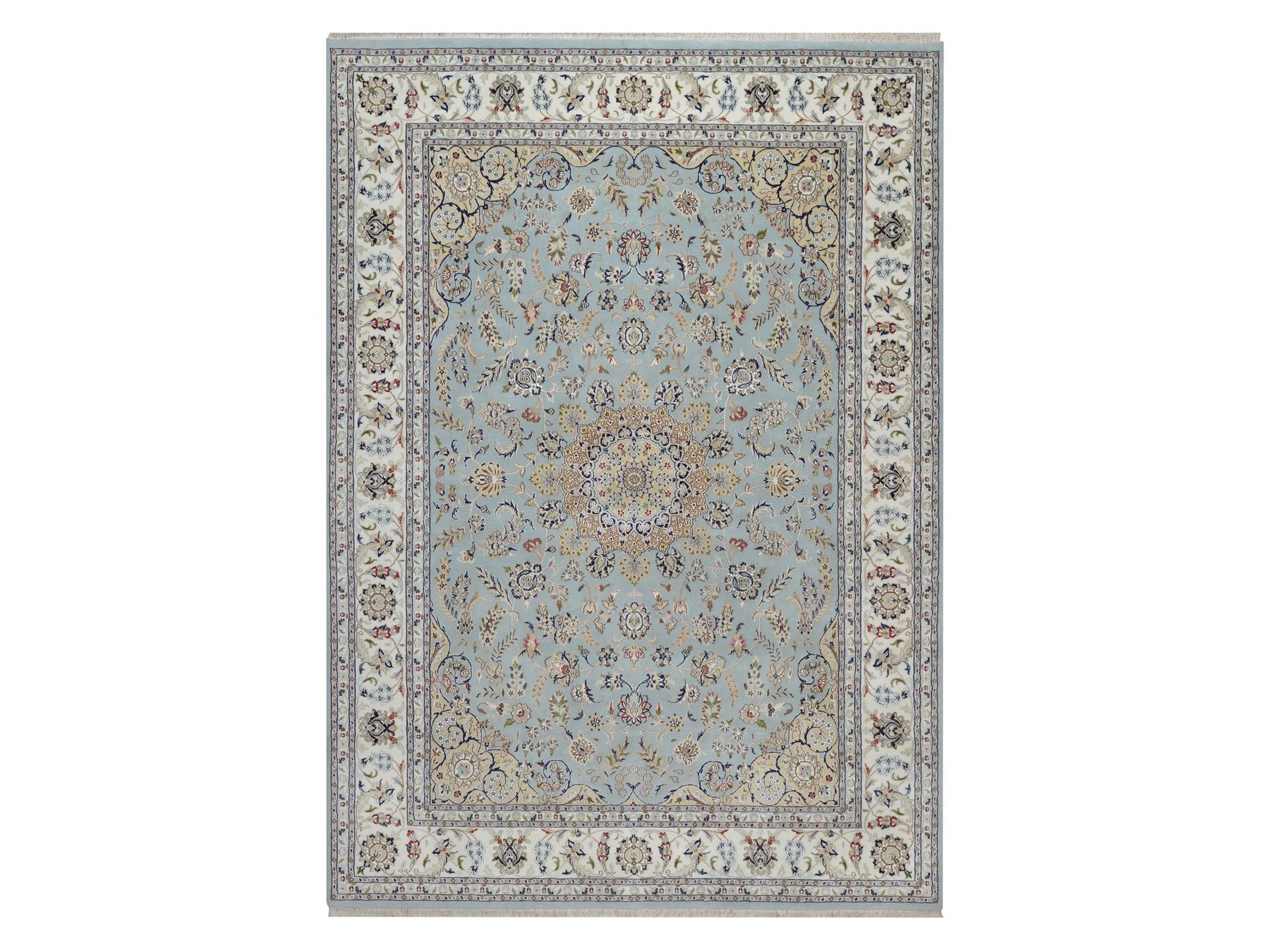 Blue 8'10" x 12'6" Fine Oriental Hand knotted Wool/Silk Rug - Sku: O092141