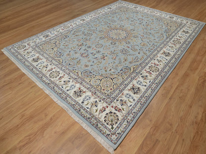 Blue 8'10" x 12'6" Fine Oriental Hand knotted Wool/Silk Rug - Sku: O092141