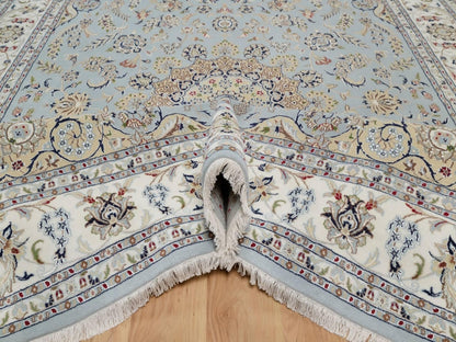 Blue 8'10" x 12'6" Fine Oriental Hand knotted Wool/Silk Rug - Sku: O092141