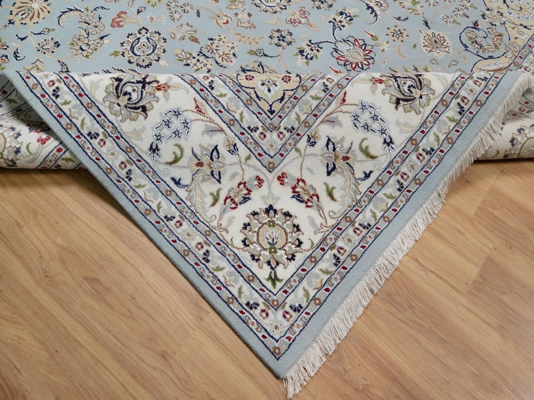 Nain Fine Oriental hand-knotted wool/silk rug in Blue & Ivory, 8'10" x 12'6" — SKU O092141 (view 6)
