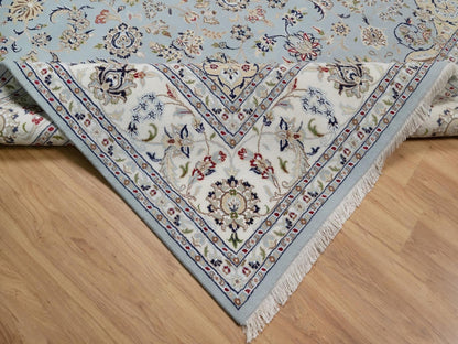 Nain Fine Oriental hand-knotted wool/silk rug in Blue & Ivory, 8'10" x 12'6" — SKU O092141 (view 6)